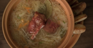 Sauercrout soup with smoked ribs 